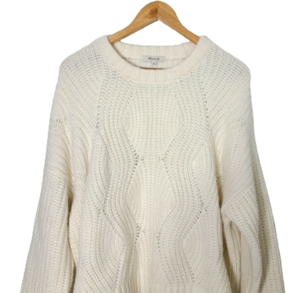MADEWELL Charley Cream Cable Knit Sweater Womens Pointelle Wool Pullover Size XL - Picture 4 of 15